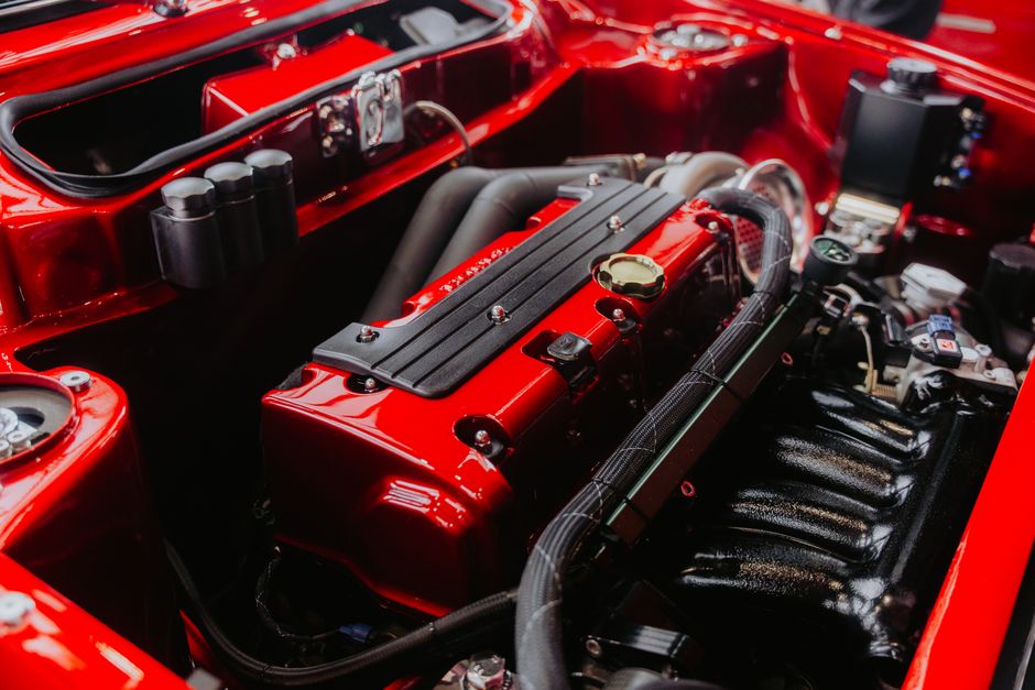 Detailed view of a high-performance engine showcasing its intricate components.