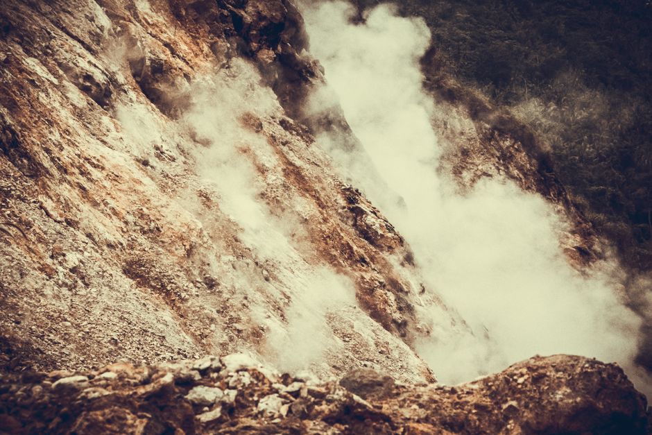 Steaming volcanic rock formation in Dumaguete, Philippines.