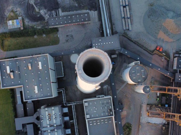 Aerial shot of a power station in Esbjerg, Denmark, showcasing industrial infrastructure.