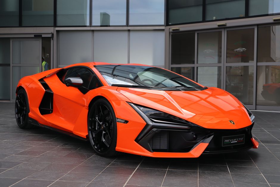 Luxury Lamborghini Revuelto sports car showcased in Sant'Agata Bolognese, Italy.