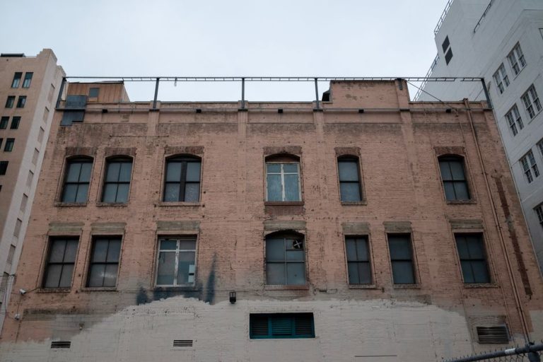 A vintage abandoned building facade in Los Angeles, capturing urban decay and historic architecture.