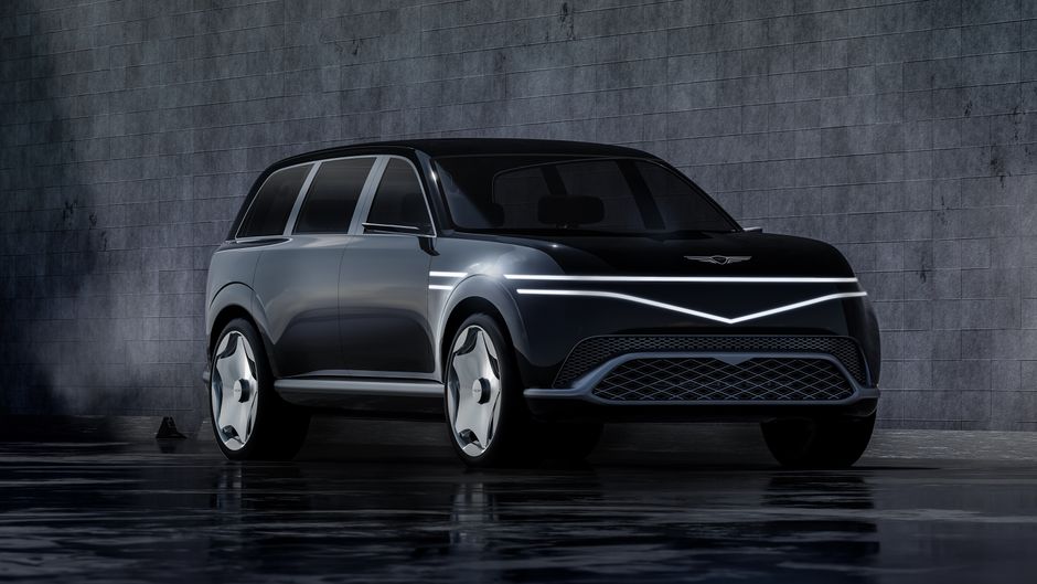 Cutting-edge SUV design showcased in a modern studio environment with dramatic lighting and sleek lines.
