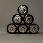 Metallic AA batteries stacked in a pyramid shape, symbolizing power and energy storage.