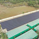 Aerial shot of a solar panel installation in Lalua, Barisal, showcasing renewable energy solutions.
