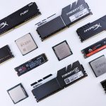 High-quality image of various computer components, including RAM and CPUs, on a white background.