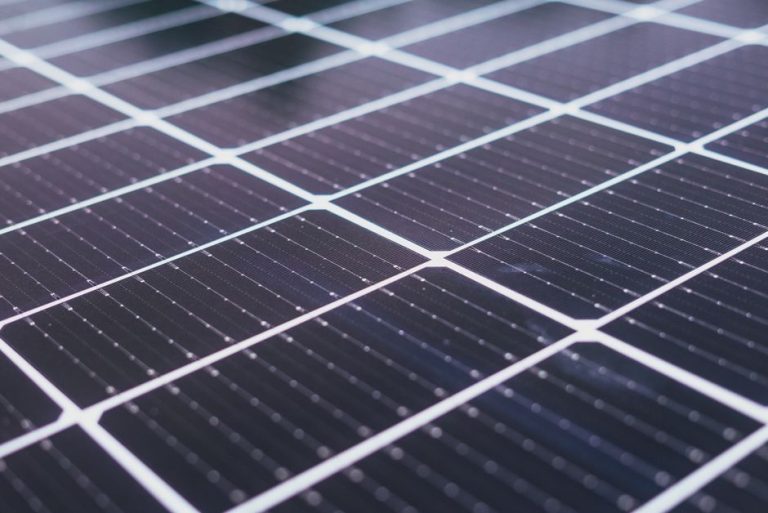 Detailed close-up view of solar panels showcasing renewable energy technology.