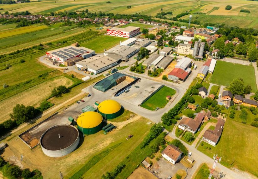 Aerial shot of an industrial facility in Hercegovac, Croatia during the day.