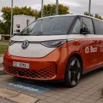 Volkswagen ID. Buzz electric van parked at charging station in Osijek, Croatia.