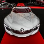 Sleek Renault concept car showcased at an automotive event, emphasizing modern design.