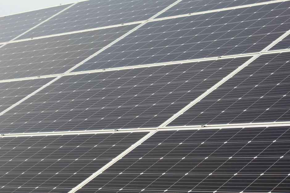 Detailed close-up of solar panels harnessing sunlight for sustainable energy generation.