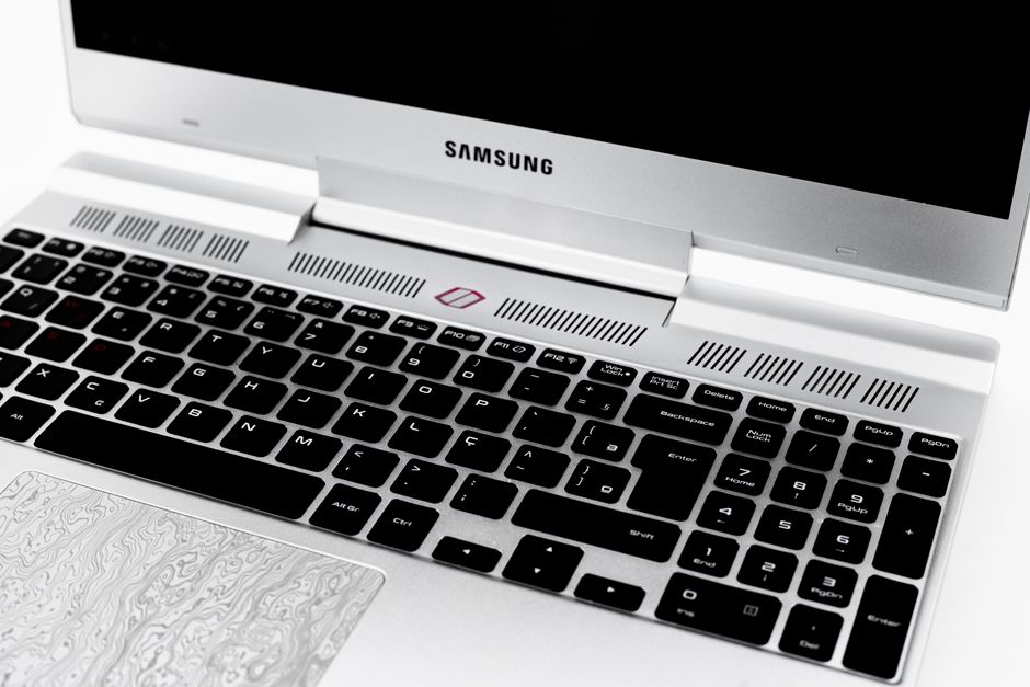 High-resolution close-up image of a Samsung laptop with a sleek keyboard design.